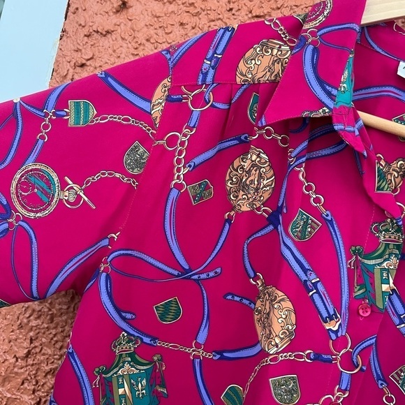 Vintage Women’s Alfred Dunner Blouse-  Horse Watch Chain Print Pink. Size 18W - Picture 3 of 4